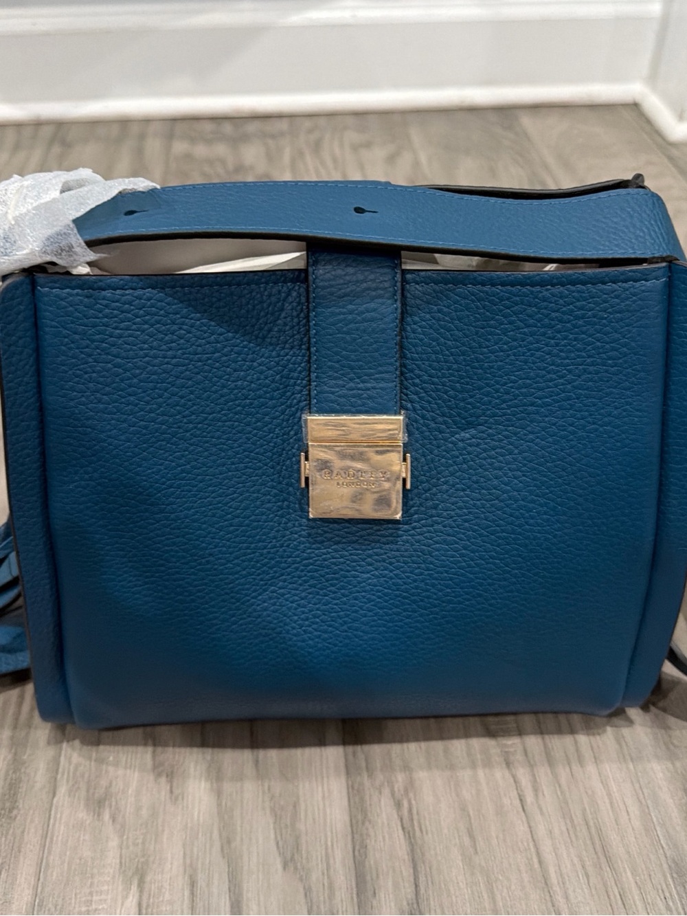 RADLEY LONDON Teal Blue Pebbled Leather Crossbody with Gold Lock
